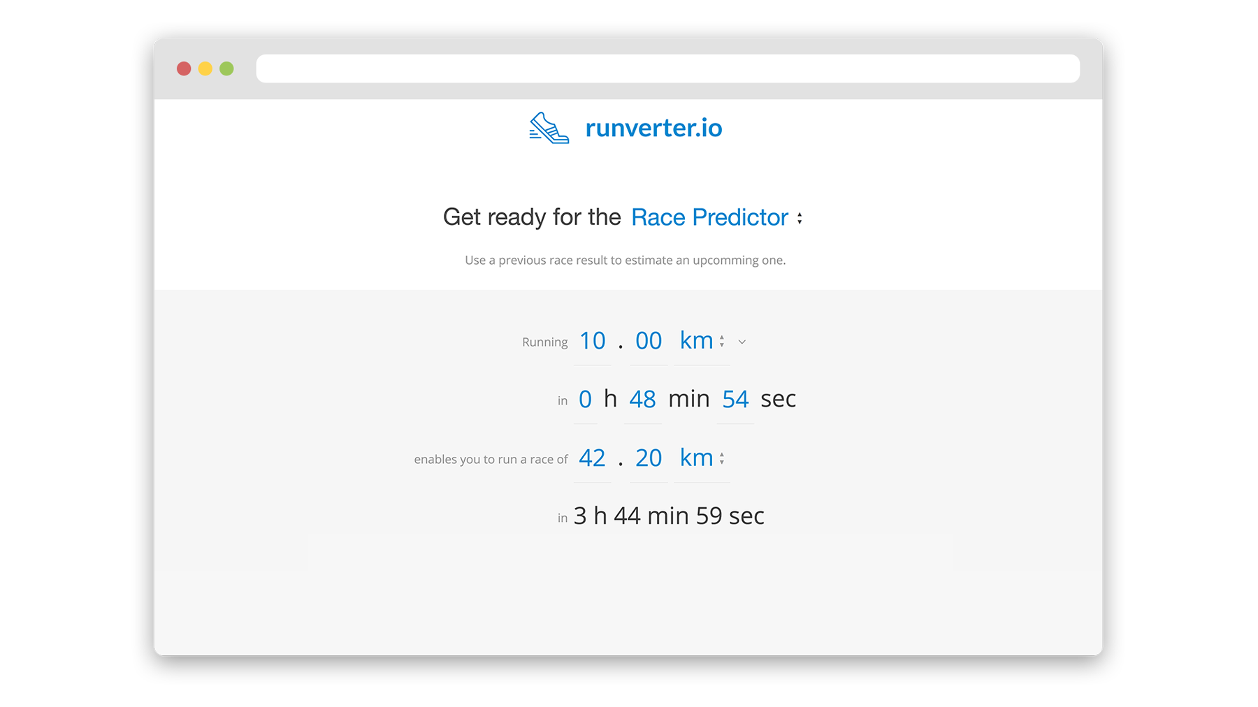 A screenshot of the new race predictor tool